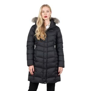 COLUMBIA BLACK PUFFER COAT WITH FAUX FUR HOOD WOMAN SMALL